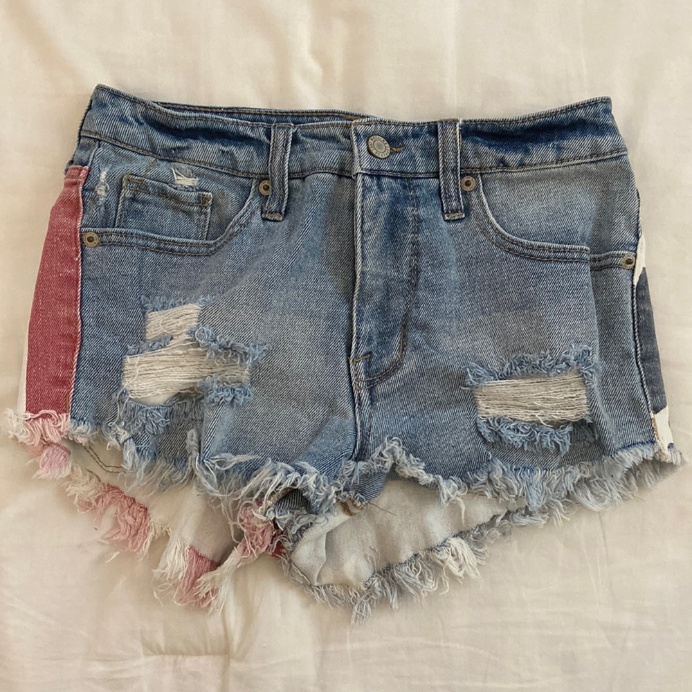 AMERICAN FLAG DENIM SHORTS